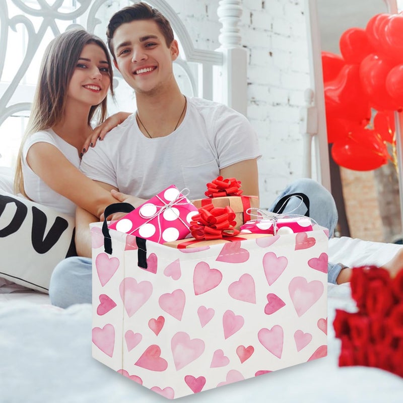 FXOCSHE Rectangular Pink Valentine's Day Gift Basket,nursery basket,Pink girls gift baskets,kids toy storage Bin, Love Heart Room Decor for Home,Shelf Baskets(Pink love) - Image 2